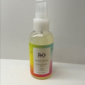 R+Co Mood Swing Straightening Spray with Vibrant Label